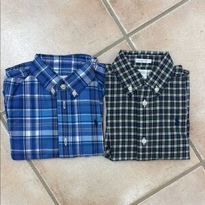Kids Polo Long Sleeve Plaid Button Down Shirts - Blue and Green